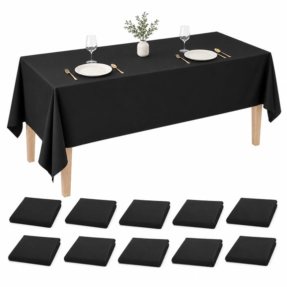 10 PCS Black Table Cloths, 54 x 108 in Plastic Rectangular Tablecloths, Waterproof Disposable Party Table Covers for 6 to 8 ft Tables, Glossy PEVA Surface for Birthdays Weddings Picnics Events