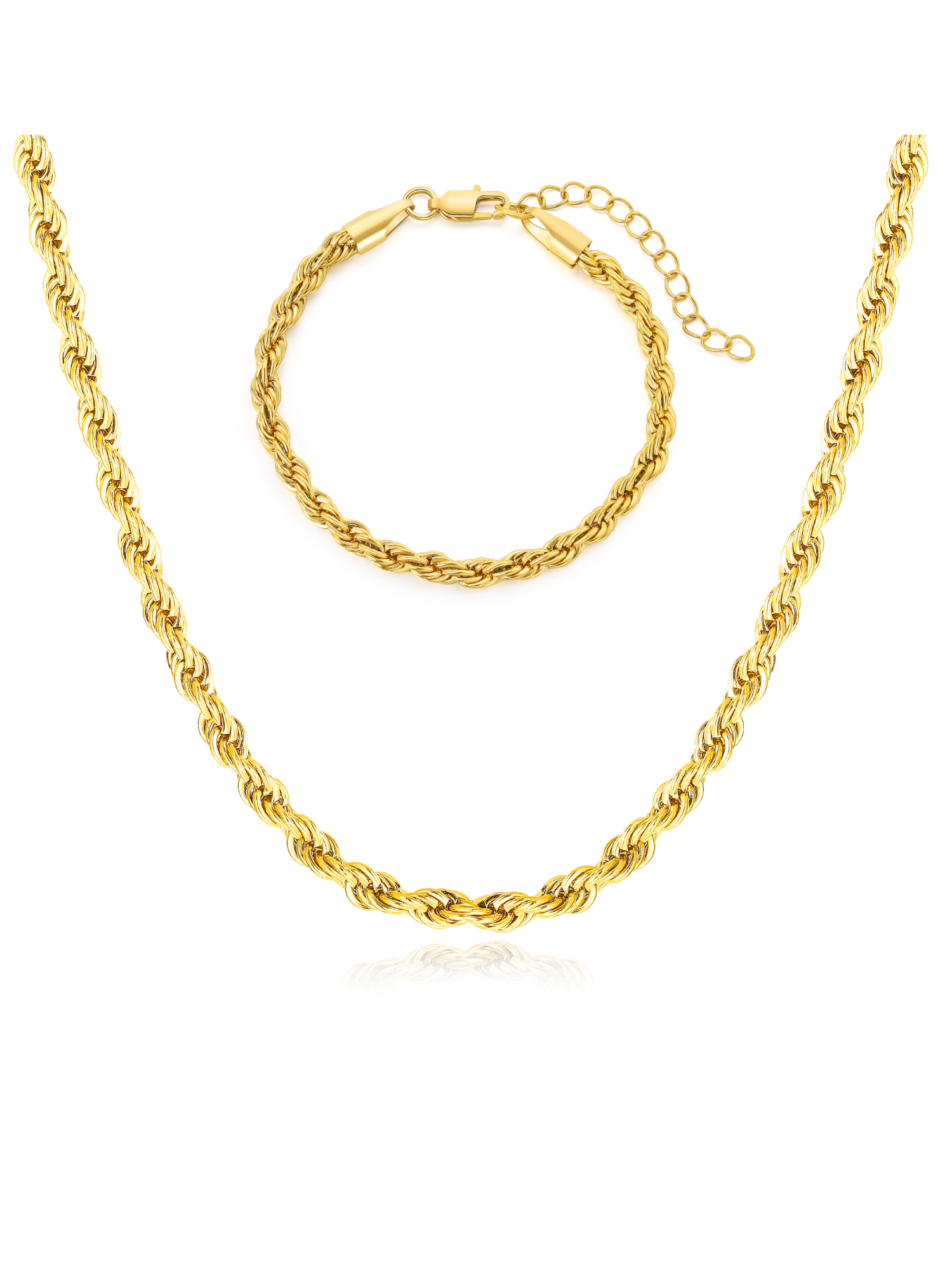 ISAACSONG 18k Gold Plated Rope Chain Choker Necklace and Rope Link