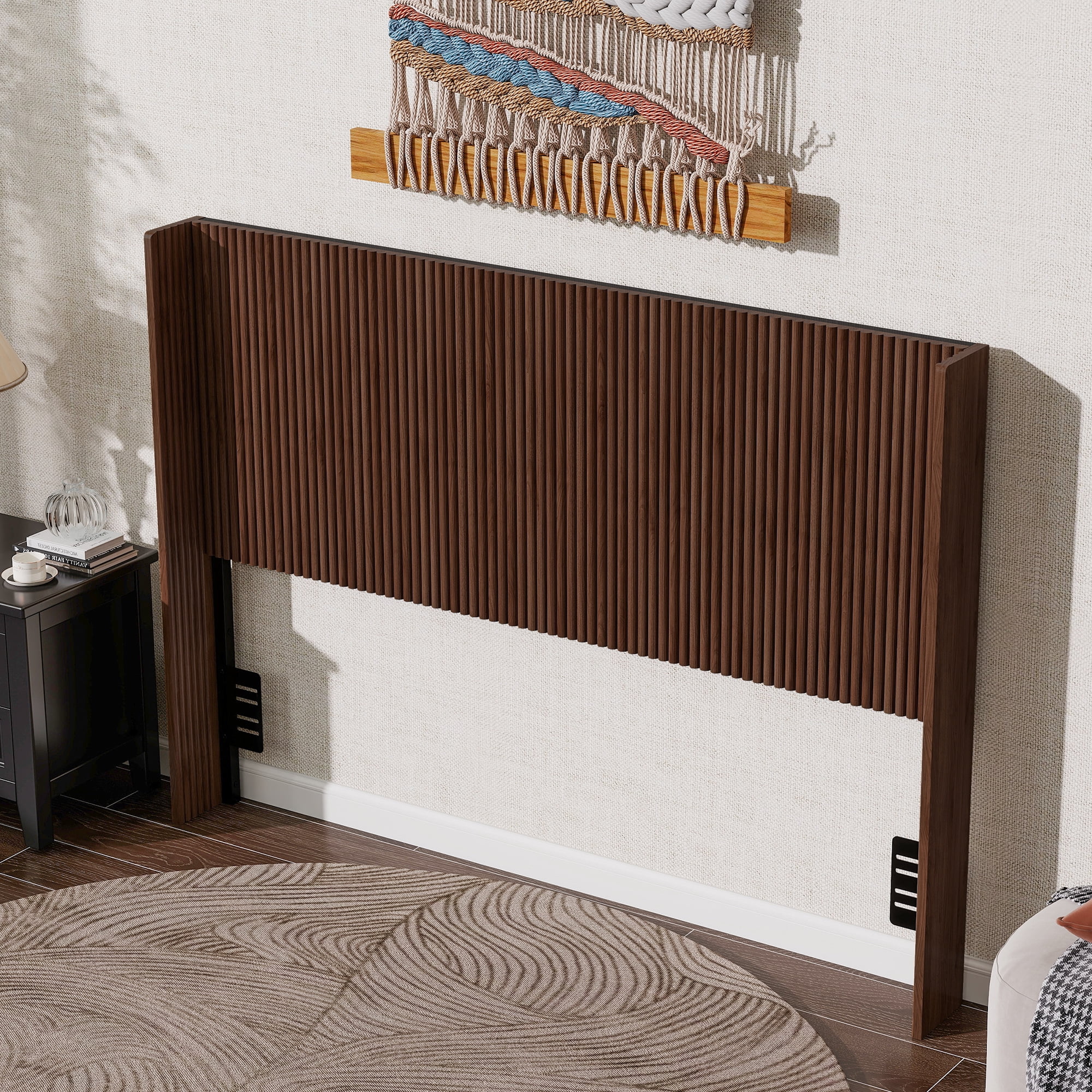 Fluted Headboard Queen Size 61.57 Inch, Freestanding Wooden Bed Headboard with Adjustable Brackets, Vertical Ribbed Headboard for Twin Full Queen Bed, Walnut