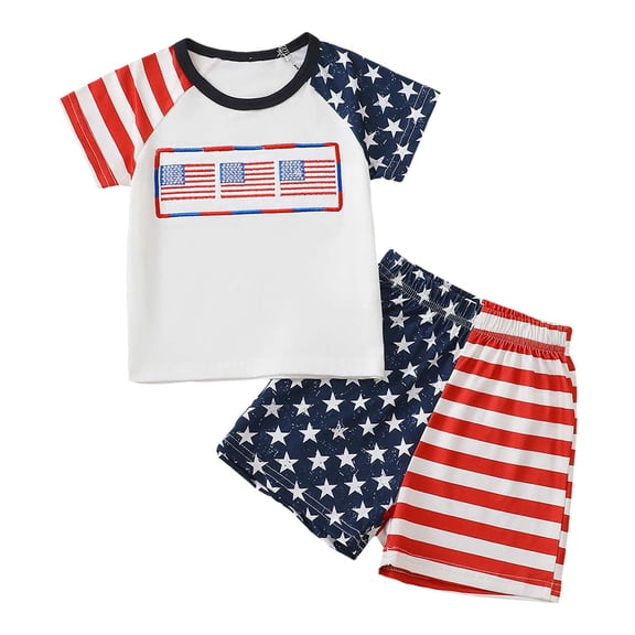Splozh Toddler Boy Short Sets 4th of July Baby Boy Outfit Infant T Shirt Shorts 2pcs Set Toddler Outfits Kids Summer Cute Clothes 12-18 Months,White