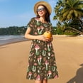 thumbnail image 4 of Fotbe Mushrooms and Autumn Vestido Largo de Moda para Mujer, Vestido Tipo Camiseta con Manga Corta y Estilo Casual a Rayas y Bloques de Color, 4 of 6