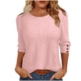 thumbnail image 2 of Women’s Tops 3/4 Sleeve with Buttons Dressy Casual Summer Outfits Round Neck Beach Vacation T-Shirt Plus Size ,Pink,L, 2 of 6