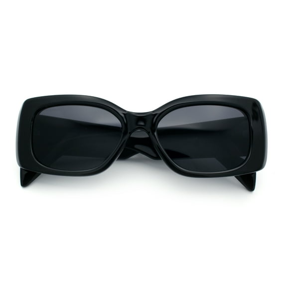 Womens Mod Minimalist Narrow Rectangle Thick Plastic Fashion Sunglasses All Black