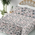 thumbnail image 3 of Ambesonne Floral Fitted & Flat Sheet with Shams 4 Pcs Set, Scattered Flowers Fashion, Queen, Dark Green and Pale Ruby, 3 of 5