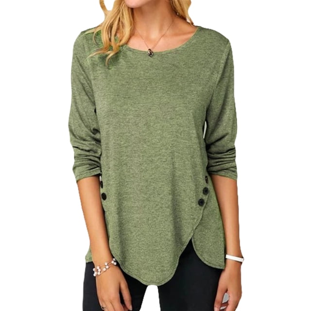 UKAP Camiseta para mujer Camiseta con dobladillo irregular Camiseta de manga larga Jersey holgado para estar en casa