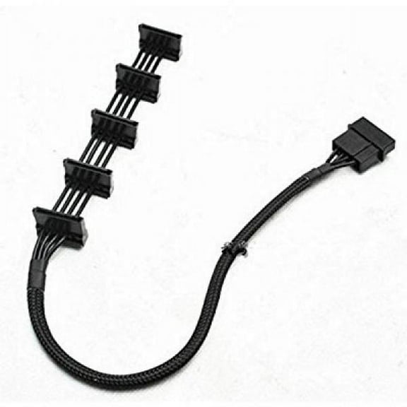AYA 16 4-Pin IDE Molex to 5 SATA Serial ATA Power Cable 18AWG Black Sleeved