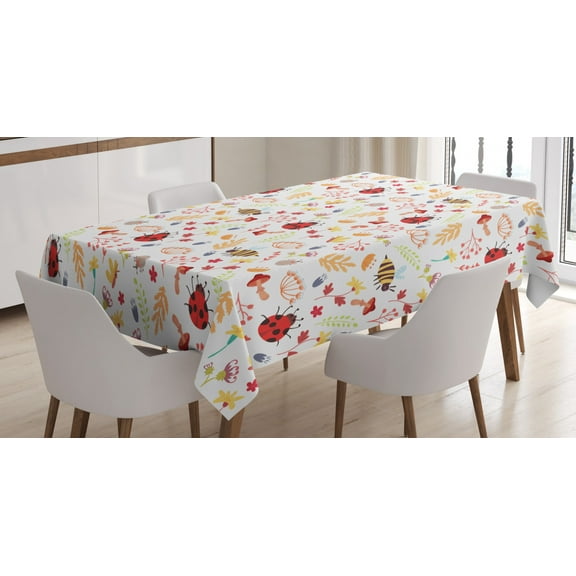 Ambesonne Bee Tablecloth Rectangular Table Cover, Autumn Theme Doodle Bugs, 60"x90", Multicolor