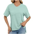 thumbnail image 2 of Otvok Womens Blouses Summer Solid Color V-Neck Pocket Short Sleeved Top with Slit Hem, 2 of 6