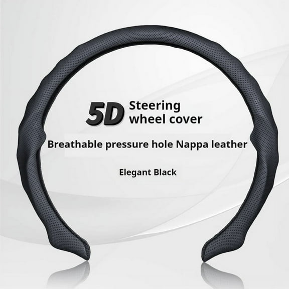 Nappa Leather Steering Wheel Cover,5D Ultra-Thin Car Steering Wheel Cover,Comfortable & Breathable Microfiber,Universal Fit for Most Cars, black