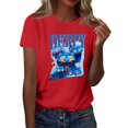 thumbnail image 1 of Pop cazadora para niña Demo-n Hunters Round-Neck Printed Anime Trio Poster T Shirt （Red）, 1 of 3