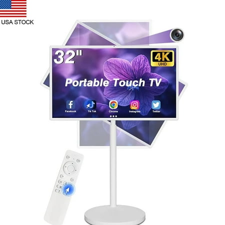 32 inch Portable 4K UHD Smart TV on Wheels with 32" Touch Screen Monitor with Built-in Camera Full Swivel Rotation Remote Control Android 13 OS