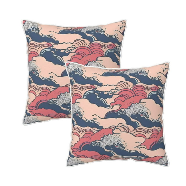 Housses de Coussin Décoratives en Velours Lot de 2, Housse de Coussin Carrée Douce avec Fermeture Éclair Invisible Impression Vagues Rugueuses, 18"x18 Pouces