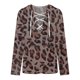 thumbnail image 5 of Mujeres Otoño Invierno Leopardo Bloque de color Estampado Vendaje Cruzado Cuello en V Cultivo Entrenamiento Raya Costura Manga larga Sexy Sudadera con capucha Tops Jersey Blusa Fridja  fhghd594, 5 of 5