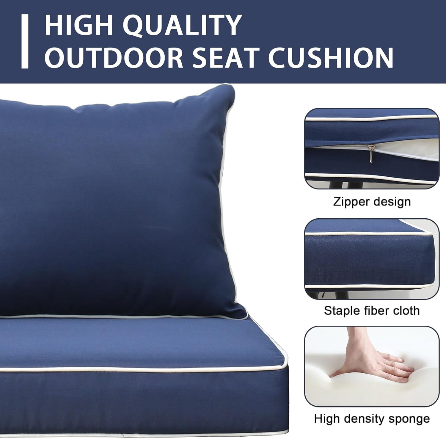 FKS LIFE Outdoor Patio Chair Cushions Set 24 L X 24 W X 4 H Waterproof & Fade Resistant Deep Seat and Back Cushions with Removable Covers Outdoor Seat Cushion Set for Chairs and Sofas