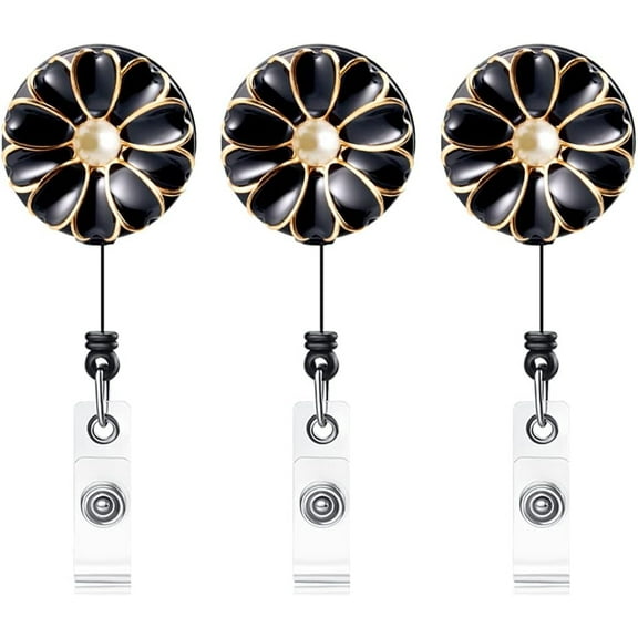Retractable Badge Holder with Alligator Clip, 24 inch Retractable Cord, ID Badge Reel with Pearl, 3 Pack (Multiple)