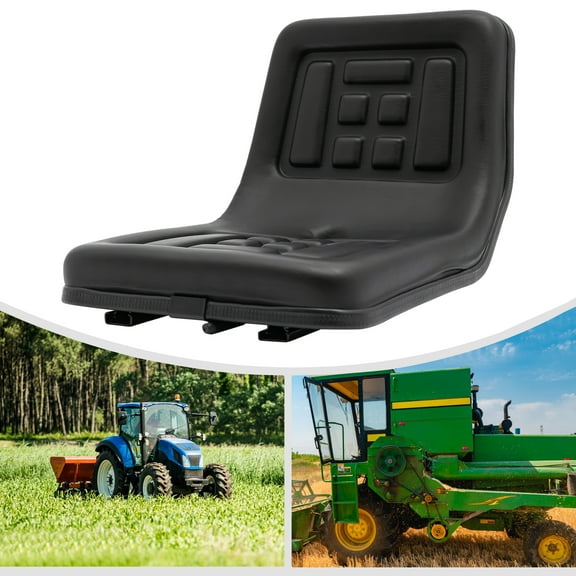 Universal Tractor Seat, Lawn Mower Seat with Sliding Rail Waterproof PU for Garden Diggers Dumpers Drain Hole (Black)
