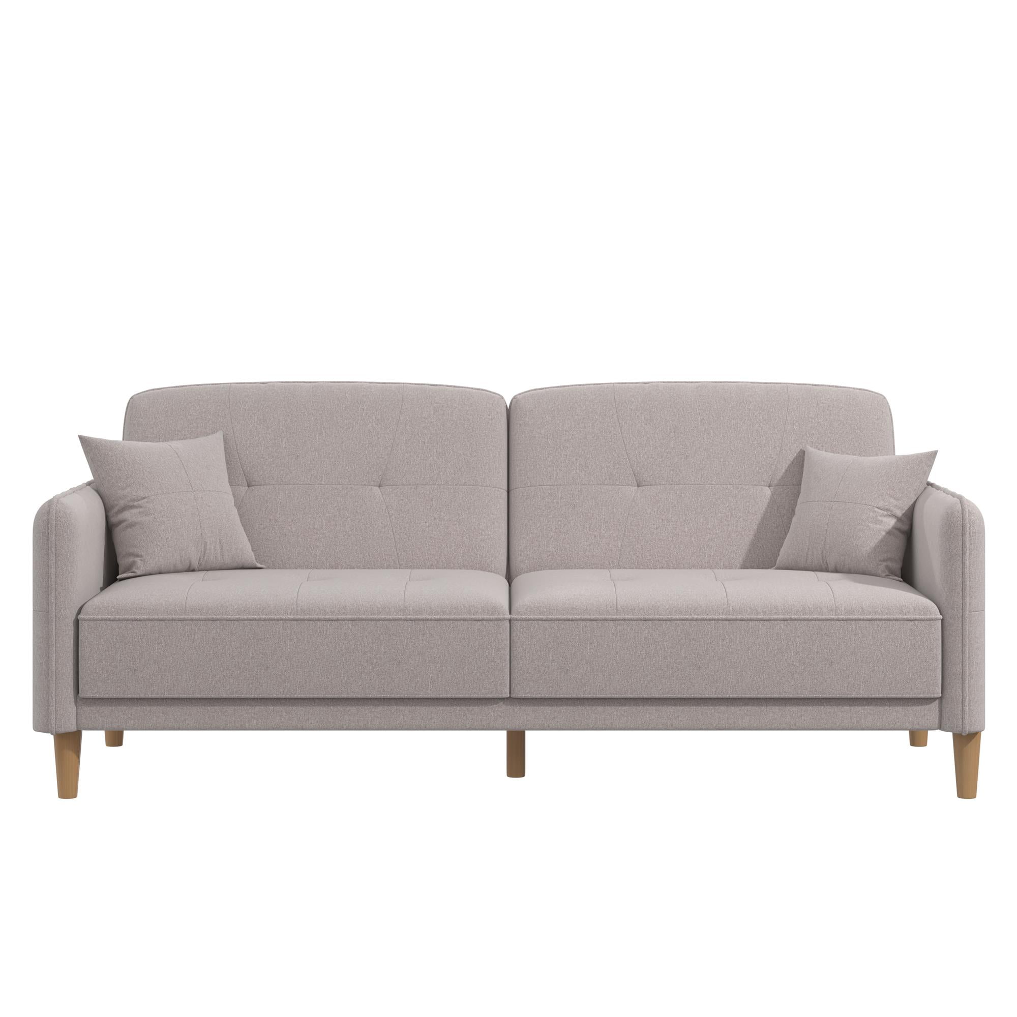 Mainstays Claremonte 78" Tufted 3 Seater Sofa Couch with Throw Cushions, Light Gray Linen