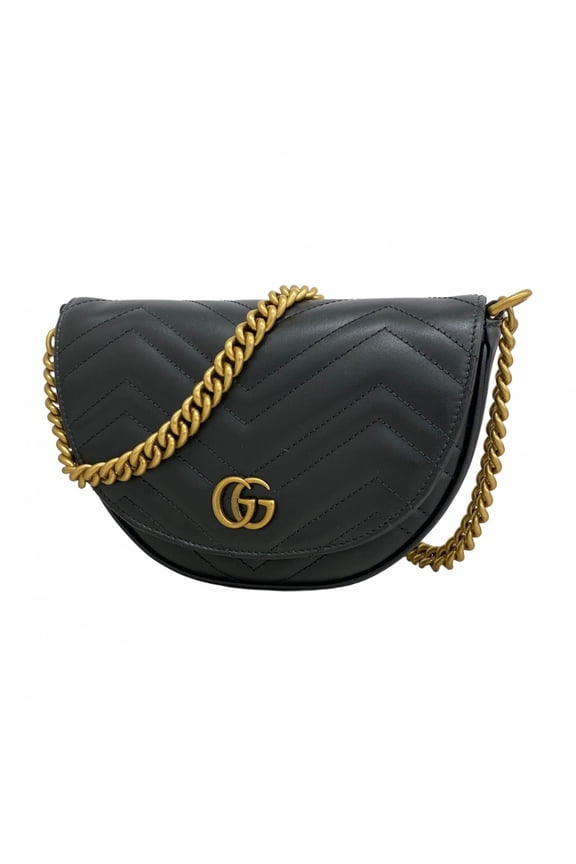 Pre-Owned Gucci GG Marmont Shoulder Bag 746431 Leather Black Women's