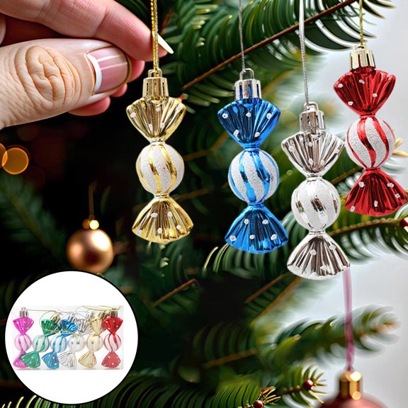 Dserhfy 6Pcs/Box Christmas Hanging Candy Ornament with Lanyard Unbreakable Reusable Electroplating Holiday Decoration Xmas Tree Small Sweet Pendant Party Supplies
