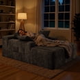 thumbnail image 5 of Noelse 67" Oversized Chaise Lounge, Corduroy Floor Sofa with Pillows, Deep Seat Comfort for Living Room, Gray, 5 of 9