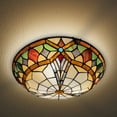 thumbnail image 2 of Vinplus Tiffany 3 Light Flush Mount Ceiling Light 16" White Finish with Tiffany Glass, 2 of 5