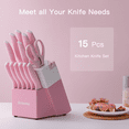 thumbnail image 3 of Astercook Knife Set, 14 Pieces Kitchen Knives Set with Healthy Anti-Rust Coating, Stainless Steel Knife Sets with Built-in Sharpener, Sharp & Rust Resistant Dishwasher Safe Pink, 3 of 9