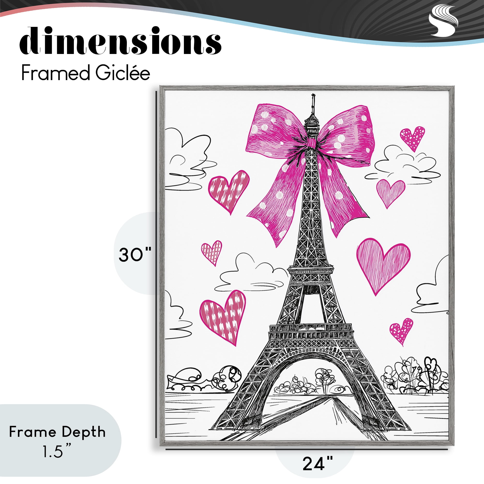 Stupell Industries Heart Patterned Eiffel Tower Gray Framed Giclee Art, design by Jess Stempel
