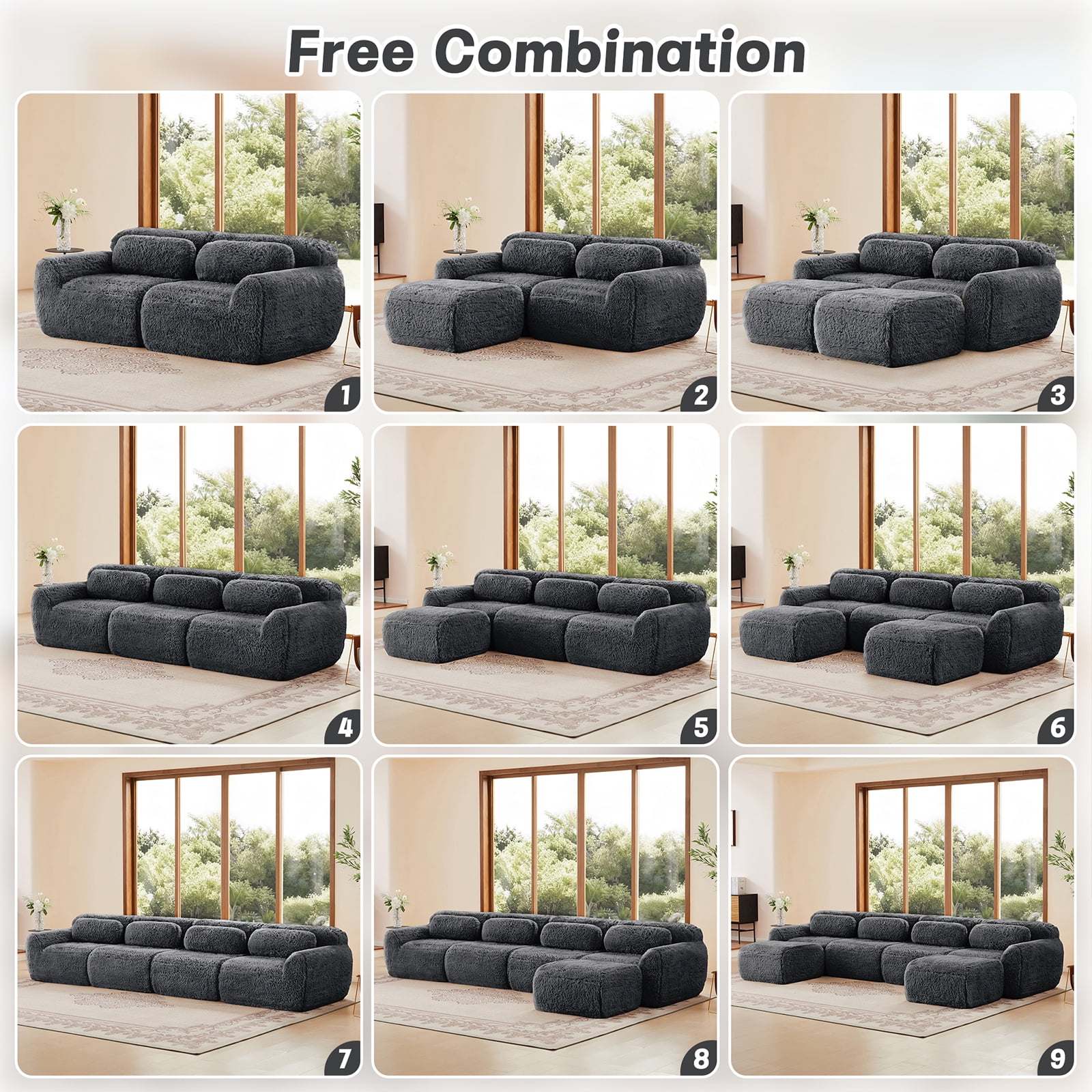 ZenNook 149" Sectional Couches for Living Room, Comfy Boneless Couch, 4 Seater Cloud Sofa, Compressed L Shaped Couch with Ottoman, Modern Modular Sectional, Plush Floor Sofa, No Assembly (Grey)