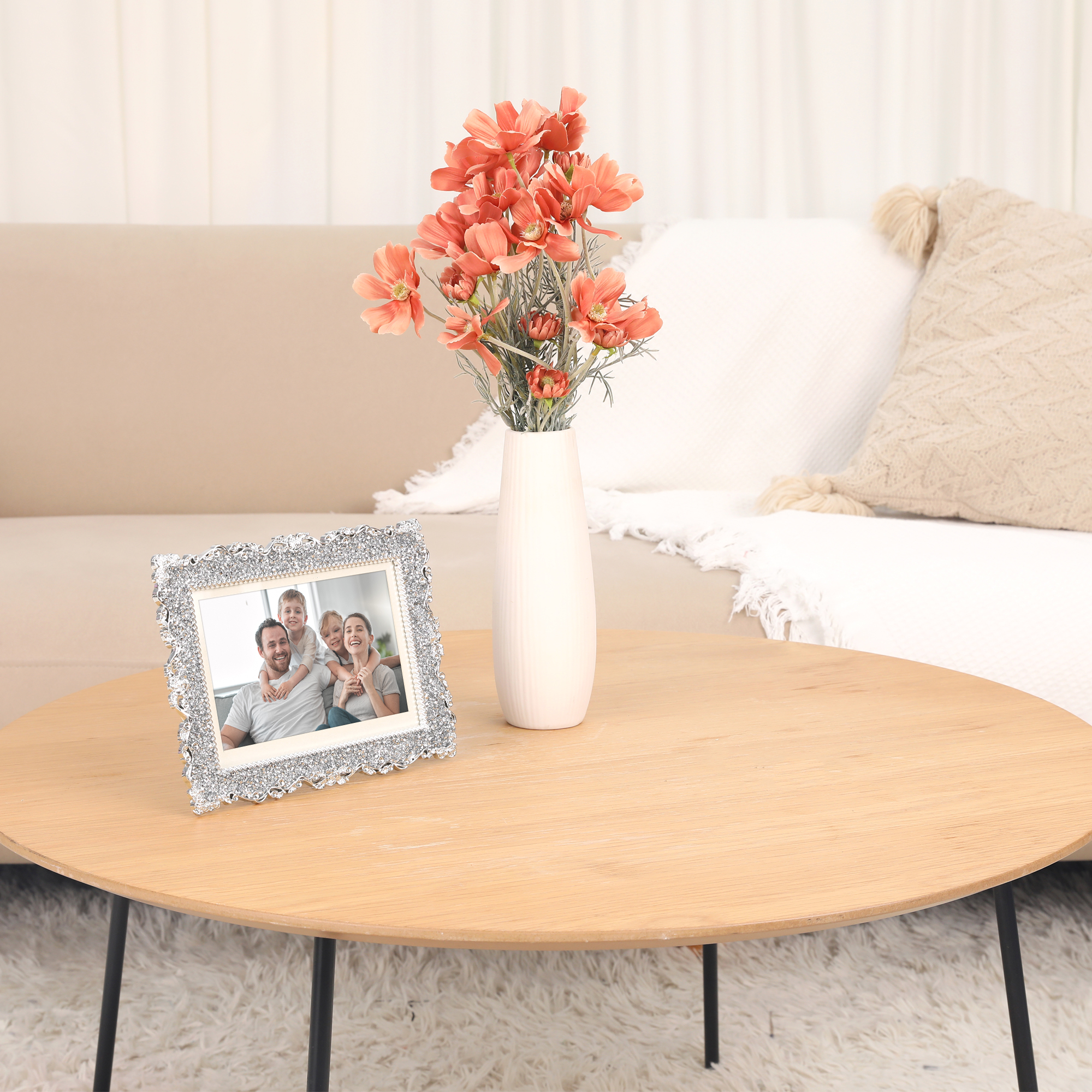 Unique Bargains Plated Picture Frame with Crystal Photo Frames Silver Oval Shape Silver Rectangle 4x6/8x10