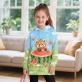 thumbnail image 3 of Psesaysky Red Panda Watermelon Print Girls Los Angeles Oversized Sweatshirts with Kangaroo Pocket Long Sleeve Hoodie Dress Casual Loose Pullover Tops for 9-10 Years, 3 of 7
