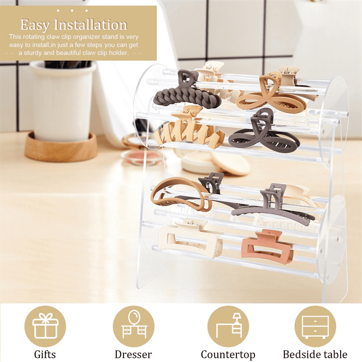 Acrylic Claw Clip Organizer Holder,360-Degree Rotating Claw  display picture 1