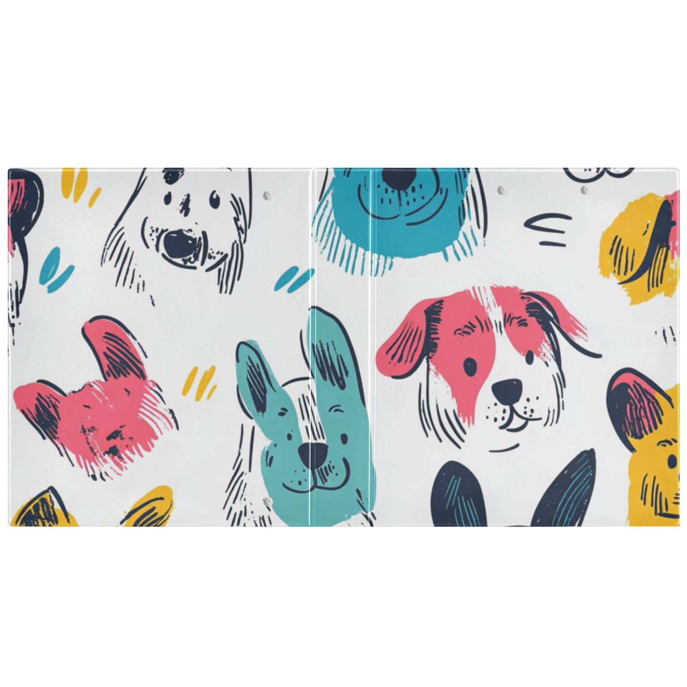 Colorful Dogs Face 3 Ring Binders 1.5 inch Hardcover File Folders with Interior Pockets A4 Size Organizer for School Office Hospital Set of 2