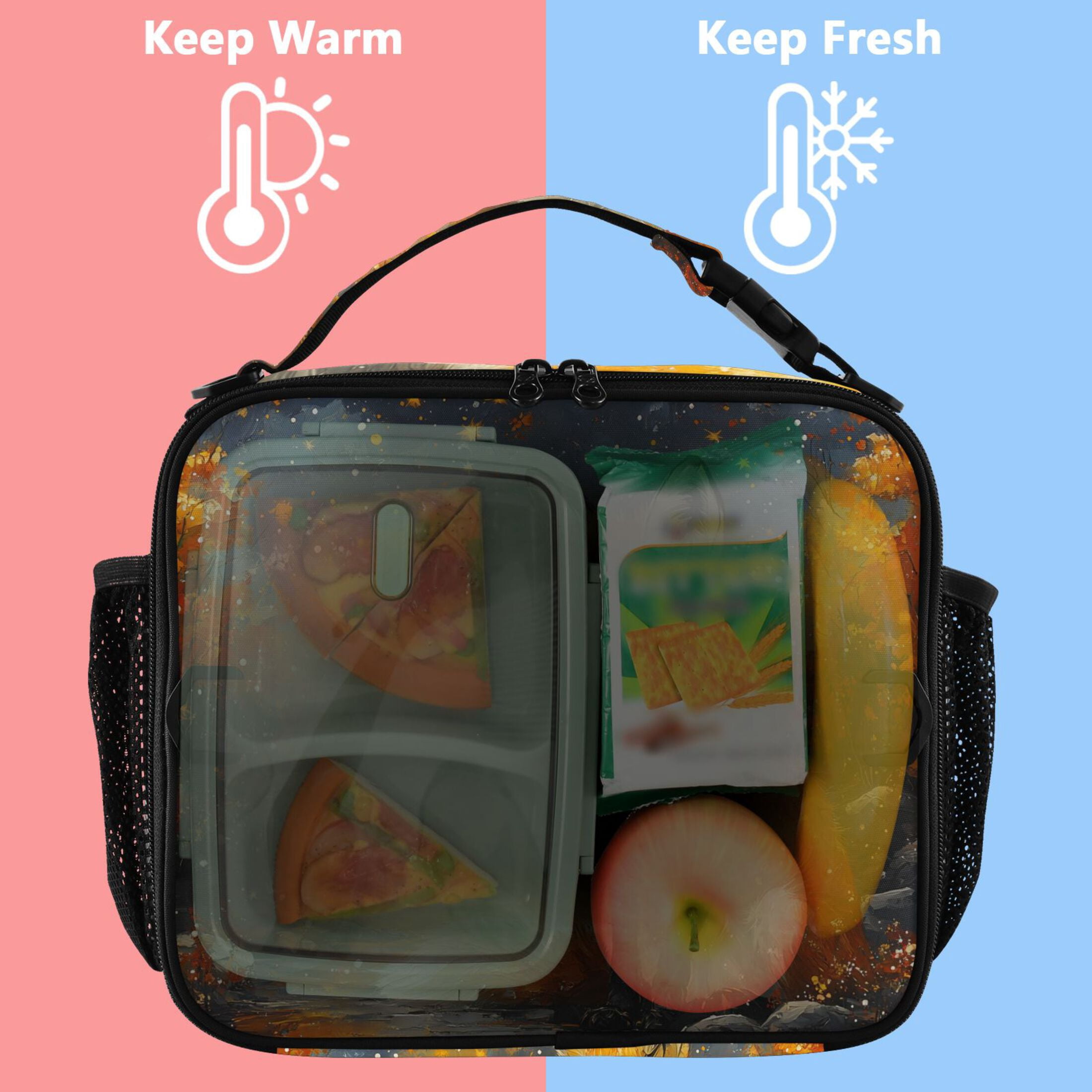 ALAZA Magic Fox Lunch Box Insulated Lunch Bag Cooler Tote with Shoulder Strap
