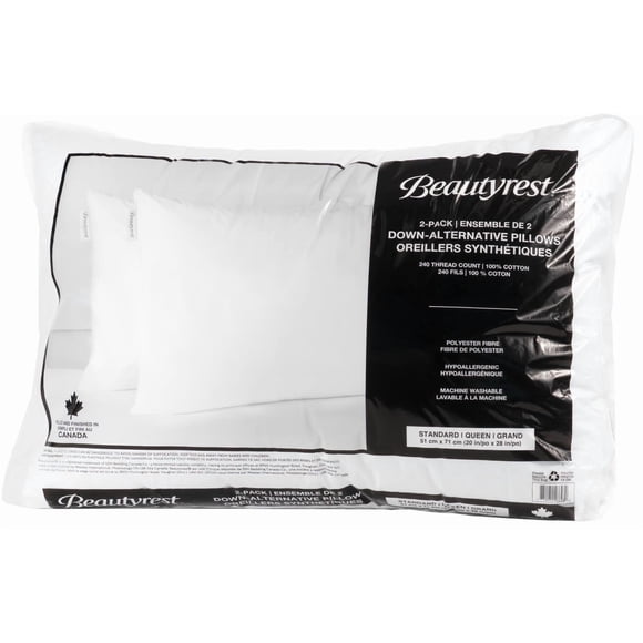 Beautyrest 2-Pack Standard/Queen Pillows, Medium/Firm Support, Hypoallergenic