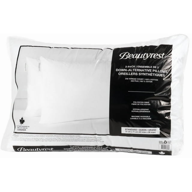 Beautyrest 2-Pack Standard/Queen Pillows, Medium/Firm Support, Hypoallergenic