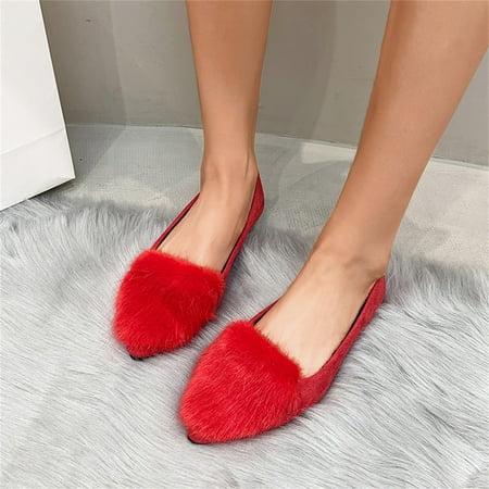 

Cathalem Ladies Fashion Solid Color Suede Pointed Shallow Mouth Comfortable Flat Casual Shoes Womens Casual Comfortable Shoes Red 6.5
