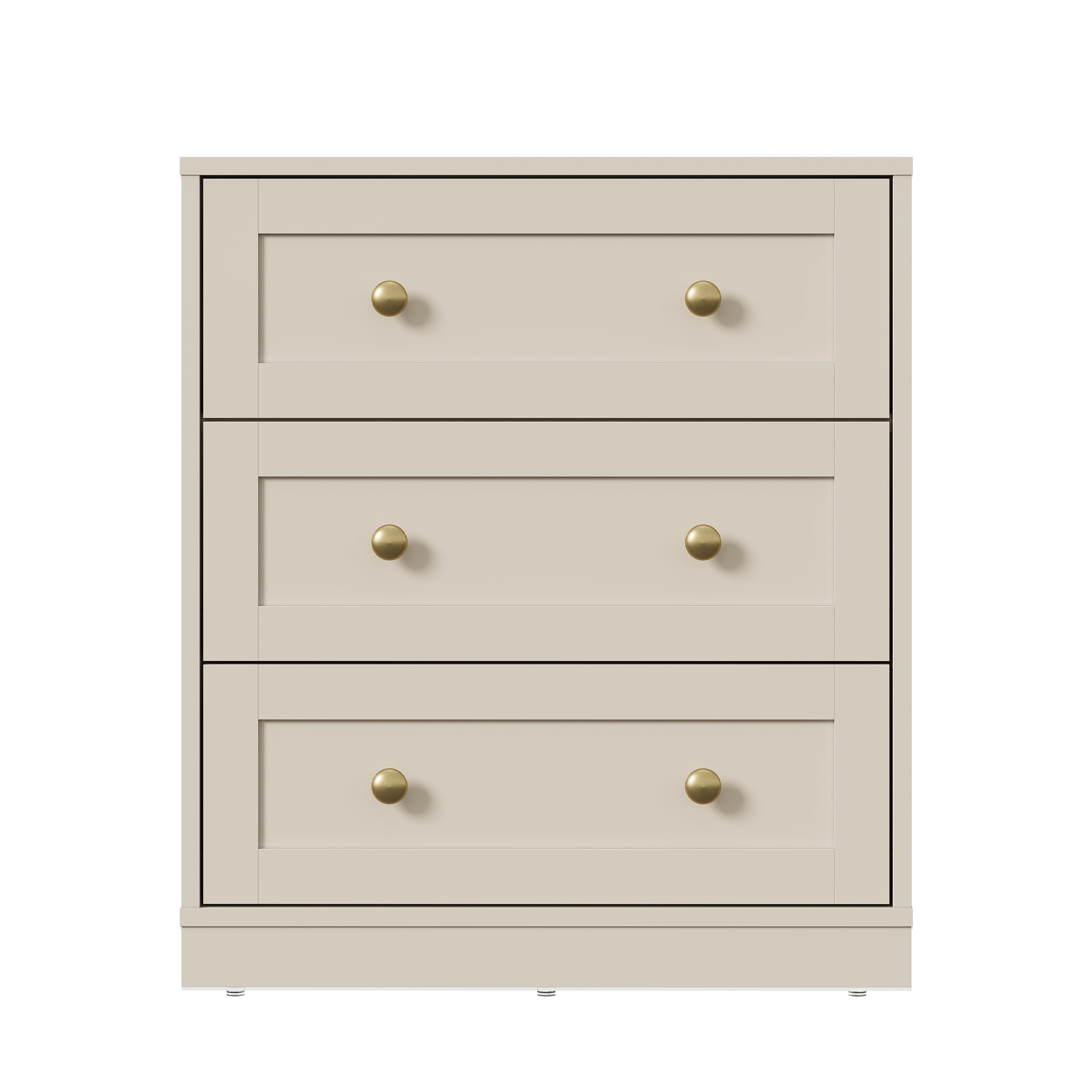 May in Color 3 Drawer Nightstand Set of 2, Modern Wood End Table with Gold Knobs, Beige