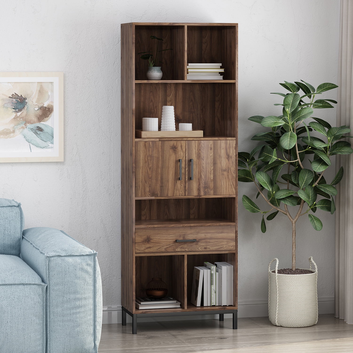 GVN Compact Walnut Bookshelf, MDF Material, Space-Saving Design, Perfect for Small Spaces GVN Compact Walnut Bookshelf, MDF Material, Space-Saving Design, Perfect for Small Spaces