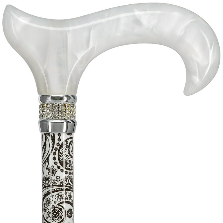 Royal Canes Pearlz Designer Adjustable Derby Walking Cane for Men & Women ( White) 