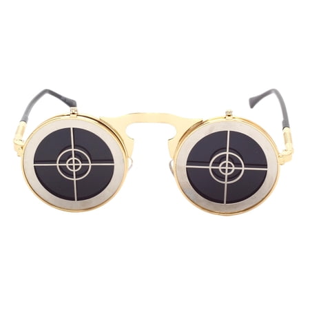 FVDPWYE Fashion Steampunk Vintage Style Round Sunglasses Metal Frame Mirror Lens Goggles Eyewear for Men Women Shooting