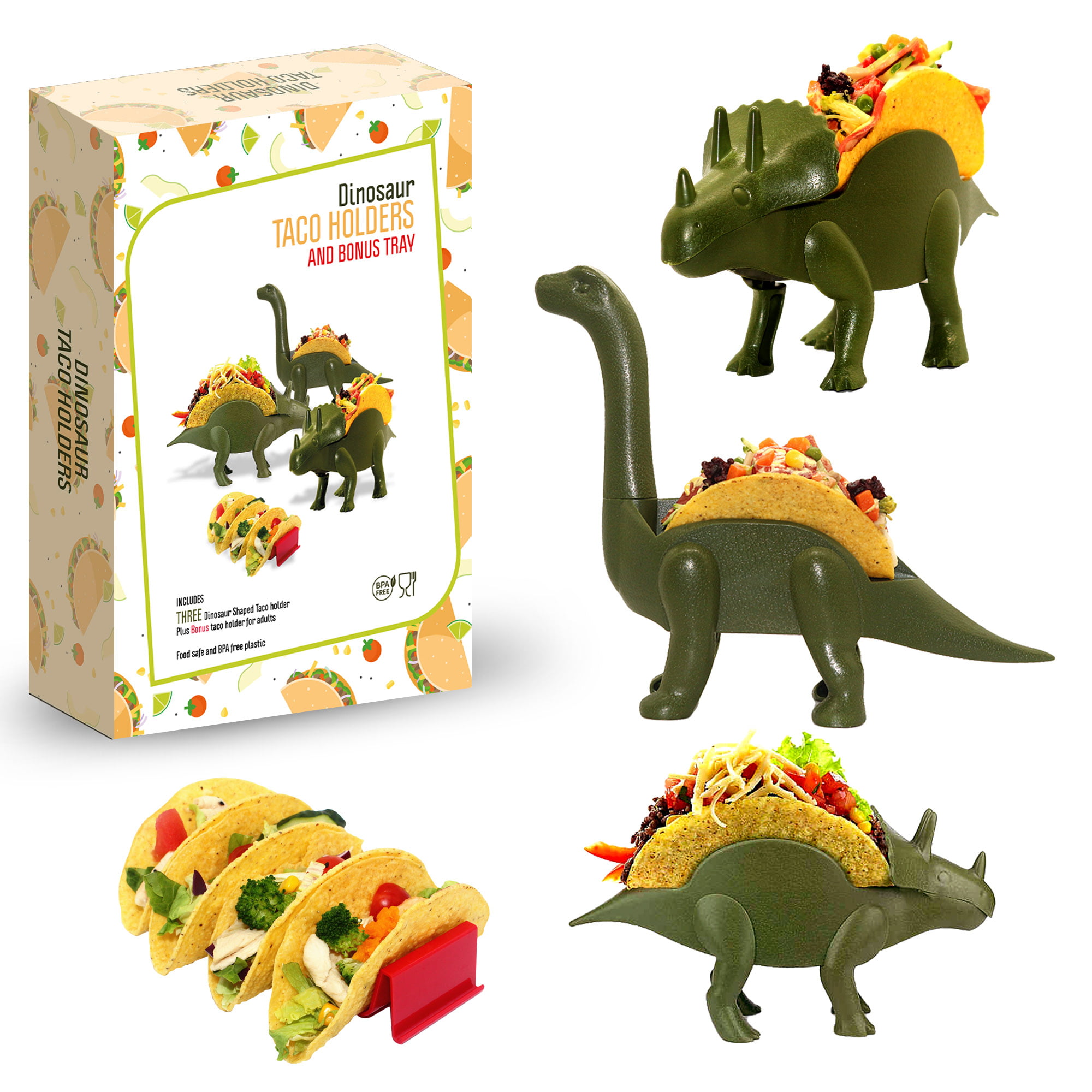 Taco Tuesdays and Fun Novelty Gift The Perfect taco holders for Kids and Adults Dinosaur Taco Holder Set of 4