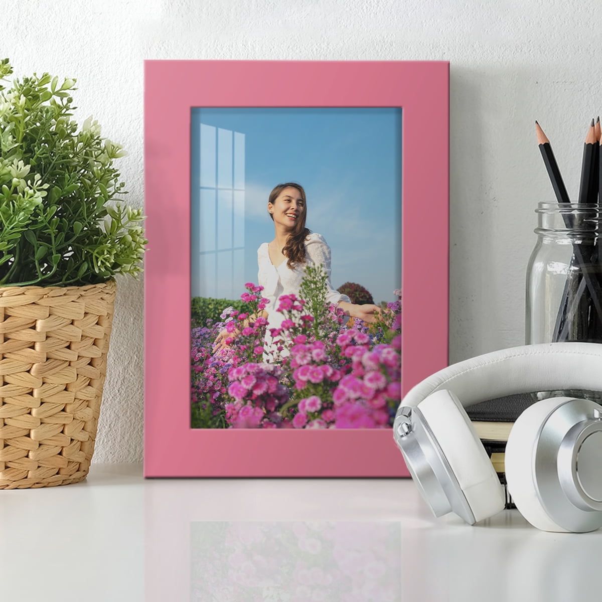Modern Real Wood 5x7 inch Picture Frame in Hot Pink