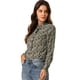 thumbnail image 1 of Camisa de Manga Larga Allegra K Cuello Simulado Volantes Botones Florales Mujer Talla XS Marrón, 1 of 6