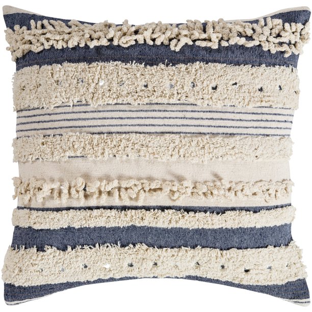 18" Navy Blue and Cream Striped Pattern Square Throw Pillow Walmart