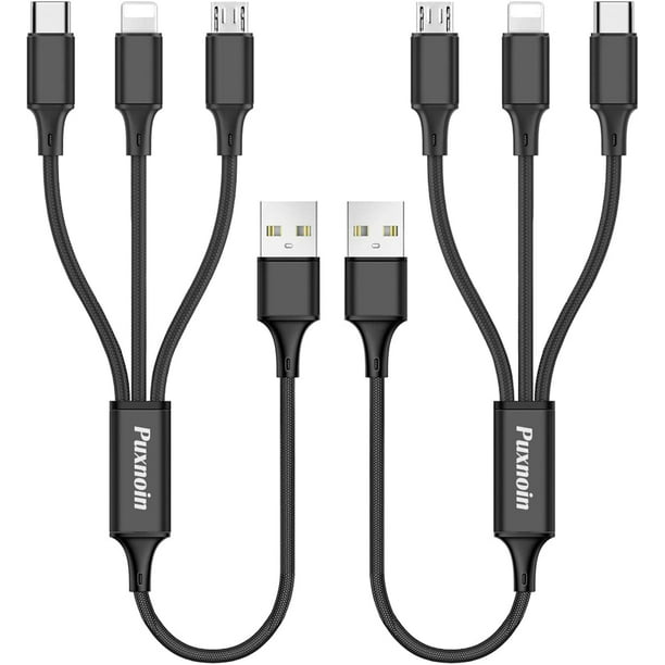 Multi Charging Cable, 2Pack Multi Charger Cable Short 1FT Braided Universal  3 in 1 Multiple USB Cable Charging Cord with Type-C, Micro USB Port  Connectors for Cell Phone, Tablets 