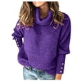 thumbnail image 2 of Turtleneck Sweater Women Plus Size Tunic Long Sleeve Cable Knit Sweaters Lightweight Chunky Pullover High Neck Purple XL, 2 of 7