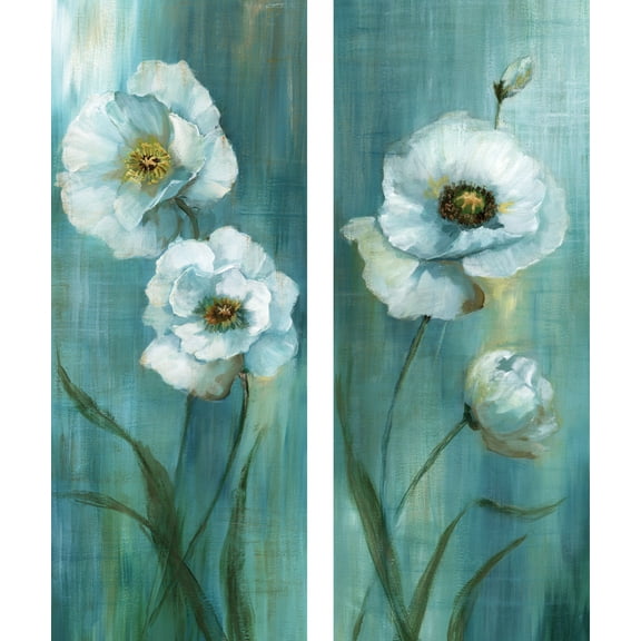 Forest Blossoms 7.5'' x 19.5'' Green-White Canvas Wall Art Print, by Prinz (Set of 2)