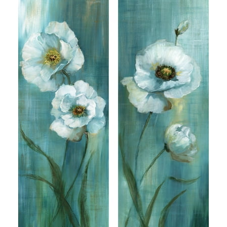 Forest Blossoms 7.5'' x 19.5'' Green-White Canvas Wall Art Print, by Prinz (Set of 2)