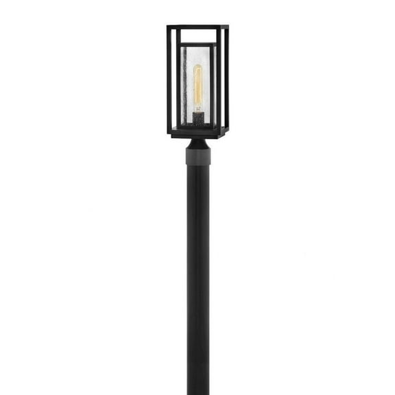 Double Frame 1-Light Medium Outdoor Post or Pier Mount Lantern in Black with Clear Seedy Glass 7 inches W X 17 inches H-Black Finish-E26 Medium
