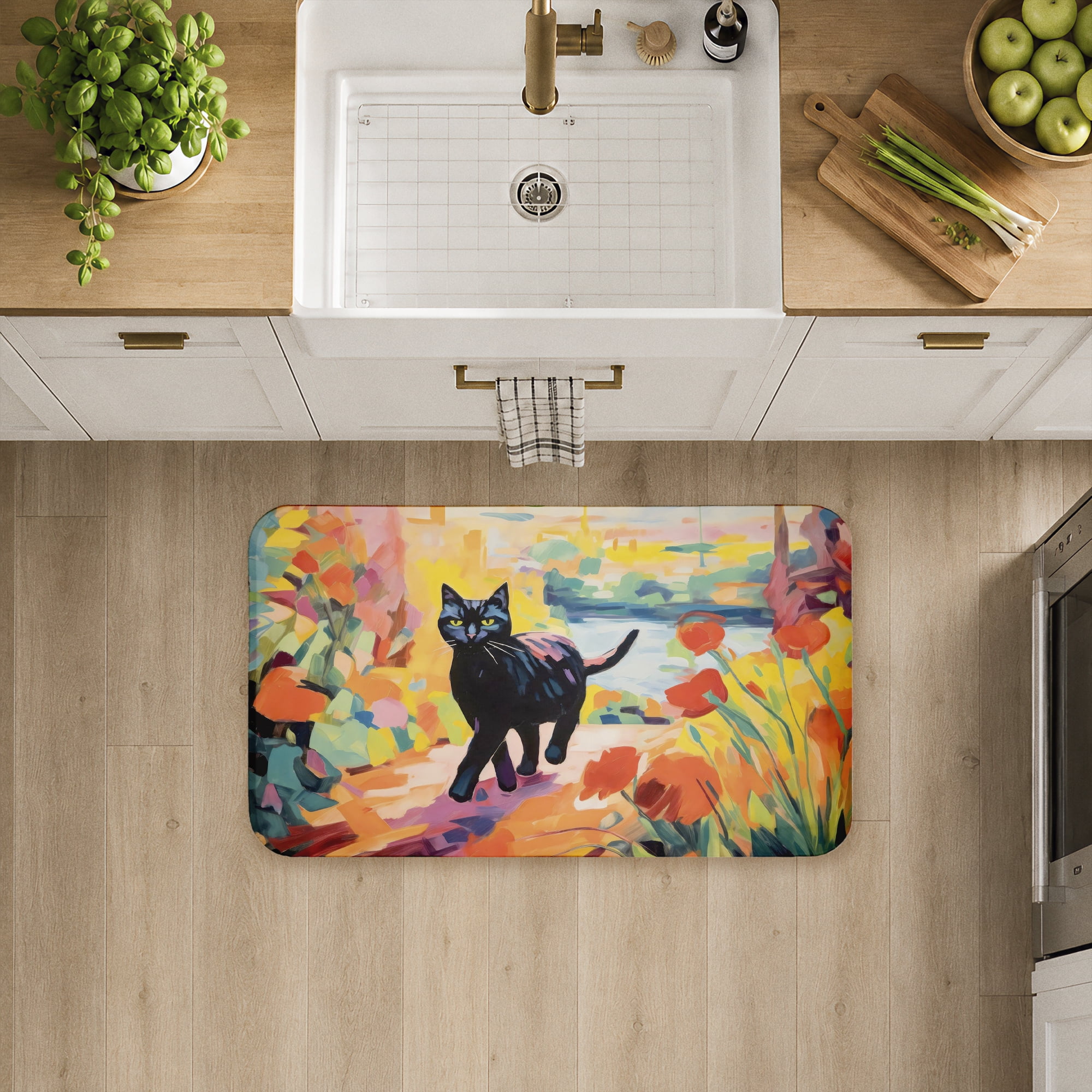 Stupell Industries Cat In Bright Harmonious Garden Printed Anti-Fatigue Floor Mat, design by Creative Studio